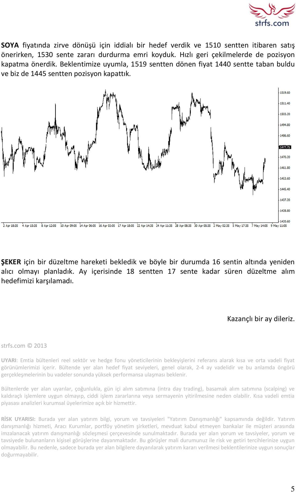 ŞEKER için bir düzeltme hareketi bekledik ve böyle bir durumda 16 sentin altında yeniden alıcı olmayı planladık. Ay içerisinde 18 sentten 17 sente kadar süren düzeltme alım hedefimizi karşılamadı.