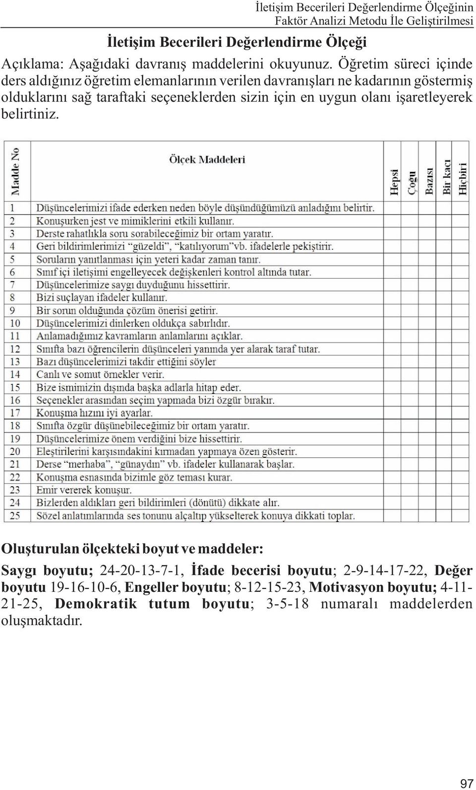 Öðretim süreci içinde ders aldýðýnýz öðretim elemanlarýnýn verilen davranýþlarý ne kadarýnýn göstermiþ olduklarýný sað taraftaki seçeneklerden sizin için en