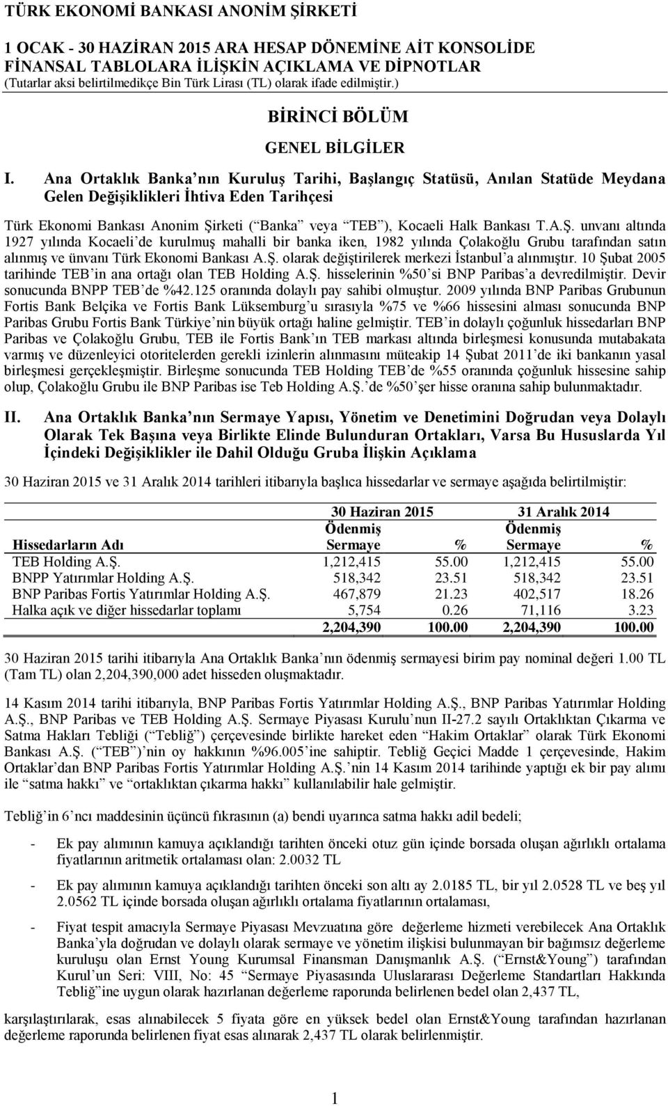 Bankası T.A.Ş. unvanı altında 1927 yılında Kocaeli de kurulmuş mahalli bir banka iken, 1982 yılında Çolakoğlu Grubu tarafından satın alınmış ve ünvanı Türk Ekonomi Bankası A.Ş. olarak değiştirilerek merkezi İstanbul a alınmıştır.