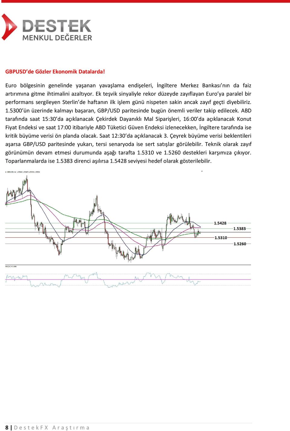 5300 ün üzerinde kalmayı başaran, GBP/USD paritesinde bugün önemli veriler takip edilecek.