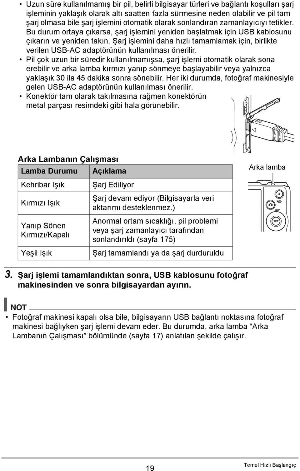 Şarj işlemini daha hızlı tamamlamak için, birlikte verilen USB-AC adaptörünün kullanılması önerilir.