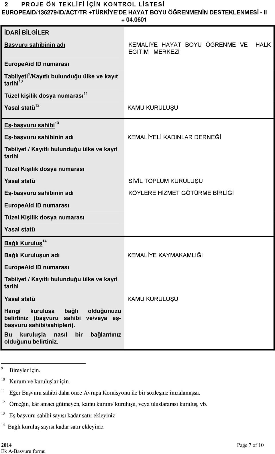 Yasal statü 12 KAMU KUULUŞU Eş-başvuru sahibi 13 Eş-başvuru sahibinin adı KEMALİYELİ KADINLA DENEĞİ Tabiiyet / Kayıtlı bulunduğu ülke ve kayıt tarihi Tüzel Kişilik dosya numarası Yasal statü