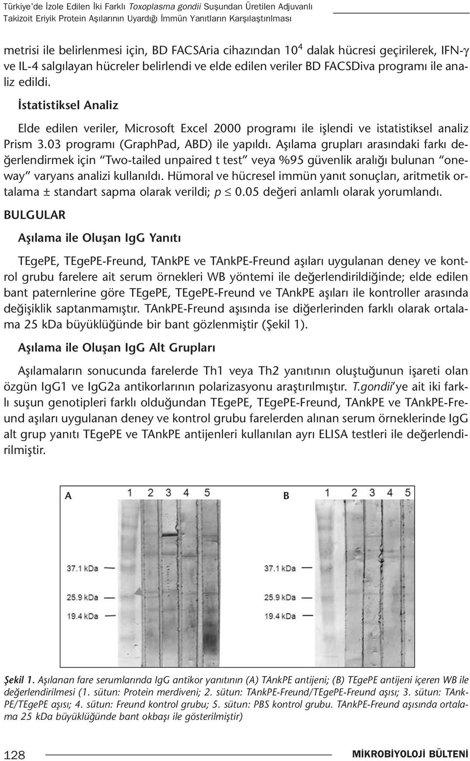 İstatistiksel Analiz Elde edilen veriler, Microsoft Excel 2000 programı ile işlendi ve istatistiksel analiz Prism 3.03 programı (GraphPad, ABD) ile yapıldı.