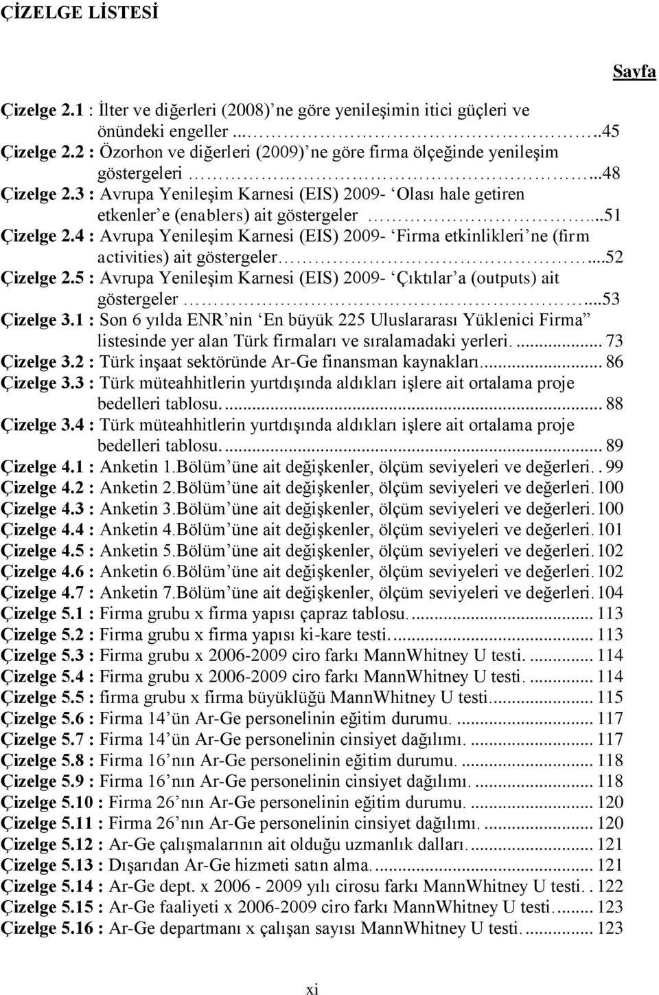 ..51 Çizelge 2.4 : Avrupa Yenileşim Karnesi (EIS) 2009- Firma etkinlikleri ne (firm activities) ait göstergeler...52 Çizelge 2.