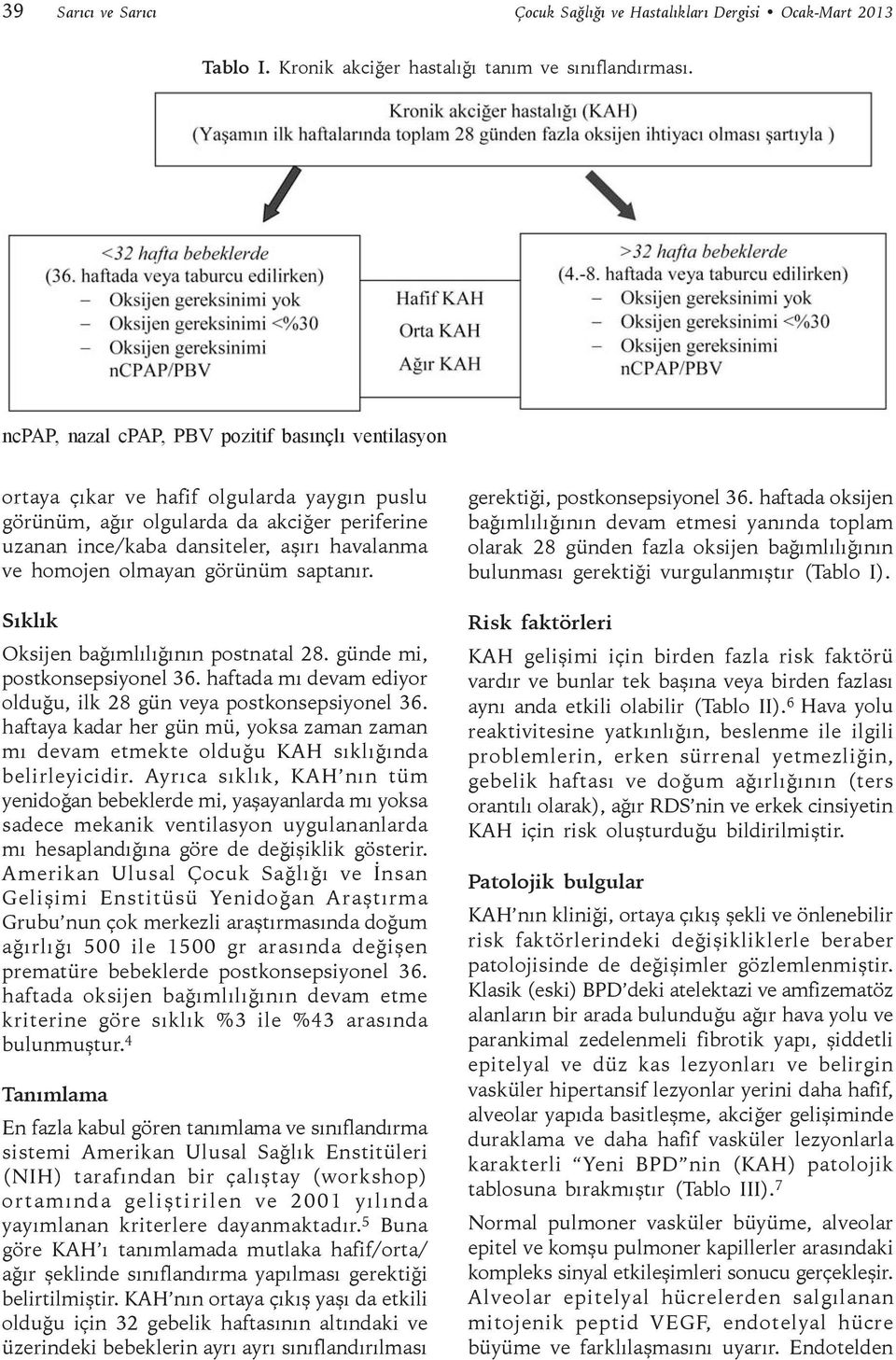 olmayan görünüm saptanır. Sıklık Oksijen bağımlılığının postnatal 28. günde mi, postkonsepsiyonel 36. haftada mı devam ediyor olduğu, ilk 28 gün veya postkonsepsiyonel 36.