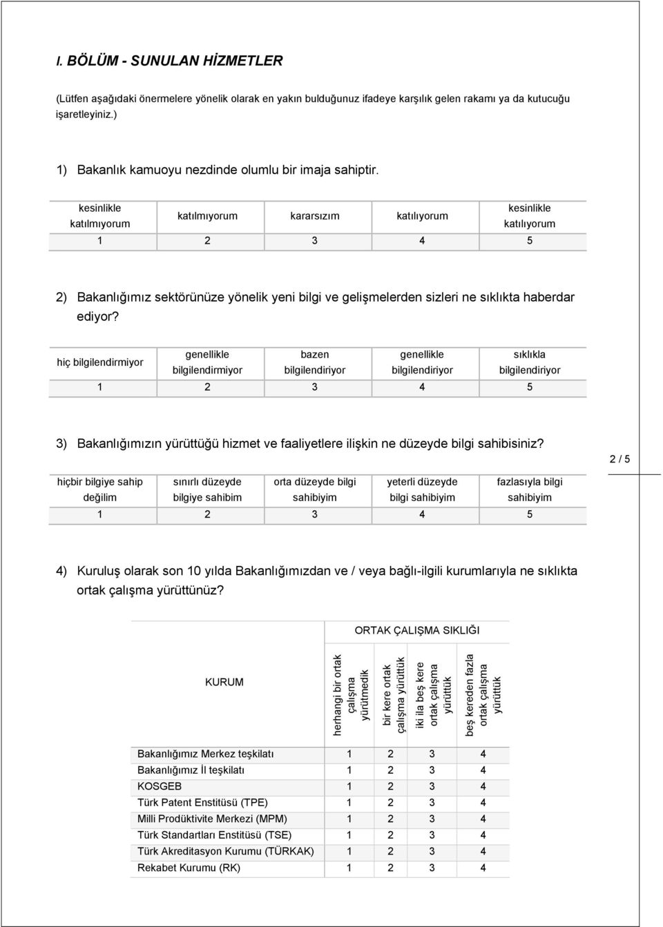 genellikle bazen genellikle sıklıkla hiç bilgilendirmiyor bilgilendirmiyor bilgilendiriyor bilgilendiriyor bilgilendiriyor 3) Bakanlığımızın yürüttüğü hizmet ve faaliyetlere ilişkin ne düzeyde bilgi