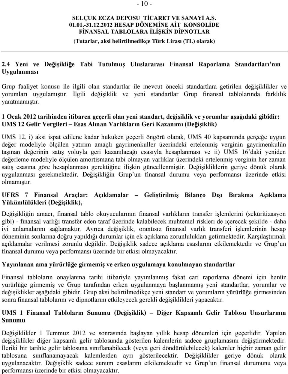 değişiklikler ve yorumları uygulamıştır. İlgili değişiklik ve yeni standartlar Grup finansal tablolarında farklılık yaratmamıştır.