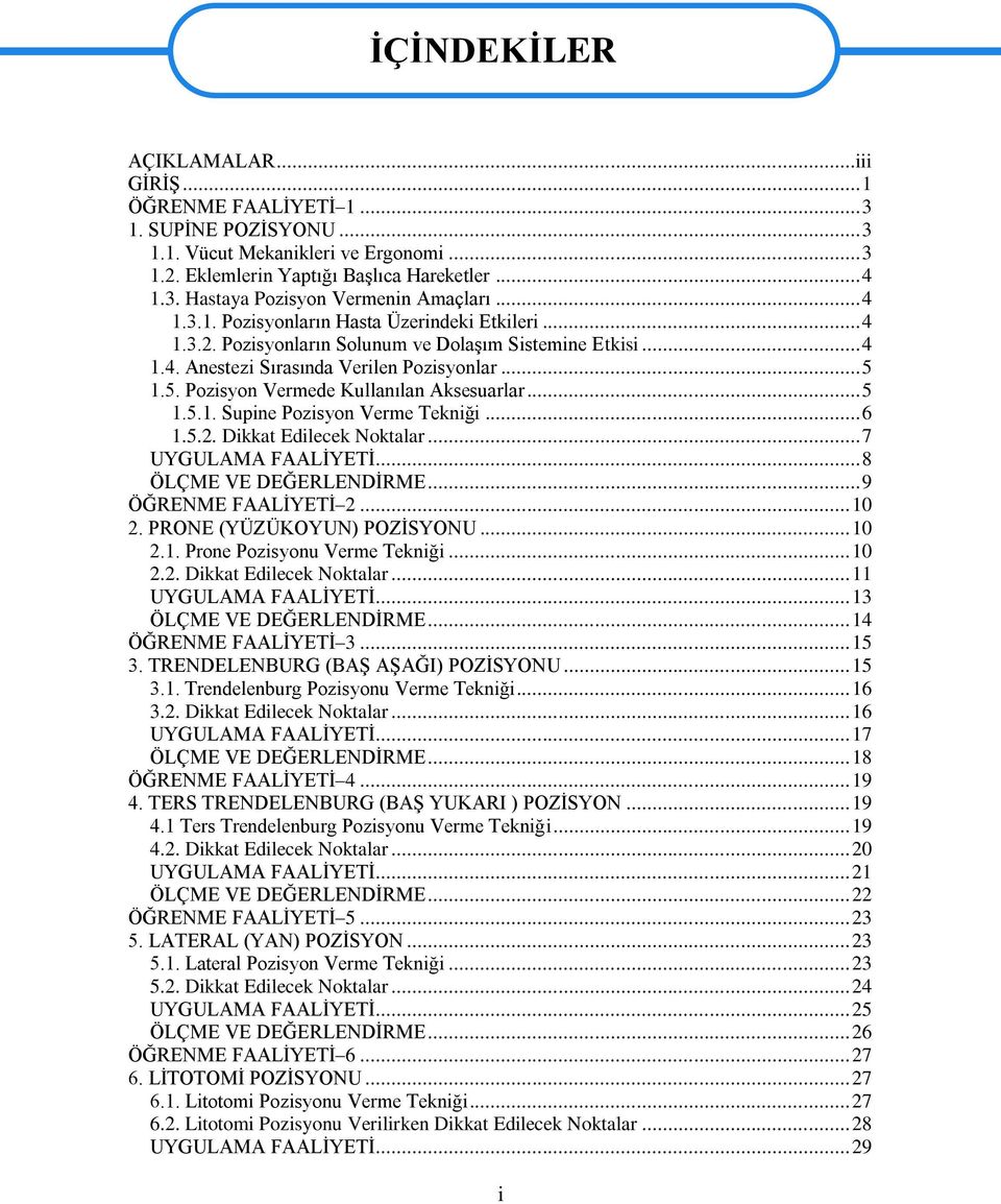 1.5. Pozisyon Vermede Kullanılan Aksesuarlar... 5 1.5.1. Supine Pozisyon Verme Tekniği... 6 1.5.2. Dikkat Edilecek Noktalar... 7 UYGULAMA FAALĠYETĠ... 8 ÖLÇME VE DEĞERLENDĠRME... 9 ÖĞRENME FAALĠYETĠ 2.