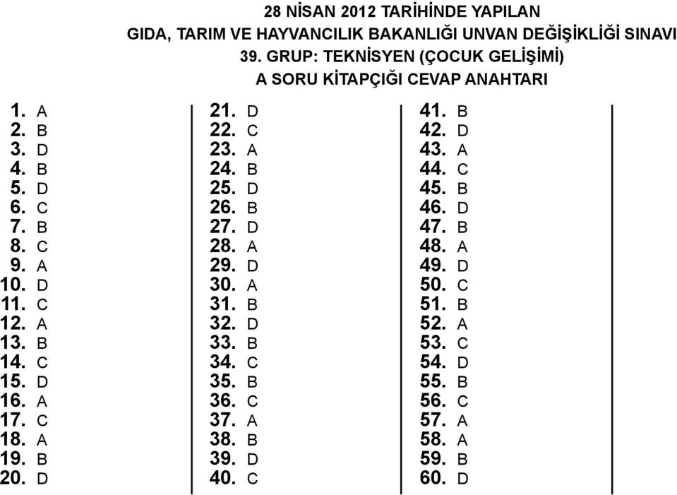 A 13. B 14. C 15. D 16. A 17. C 18. A 19. B 20. D 21. D 22. C 23. A 24. B 25. D 26. B 27. D 28. A 29. D 30. A 31. B 32. D 33.