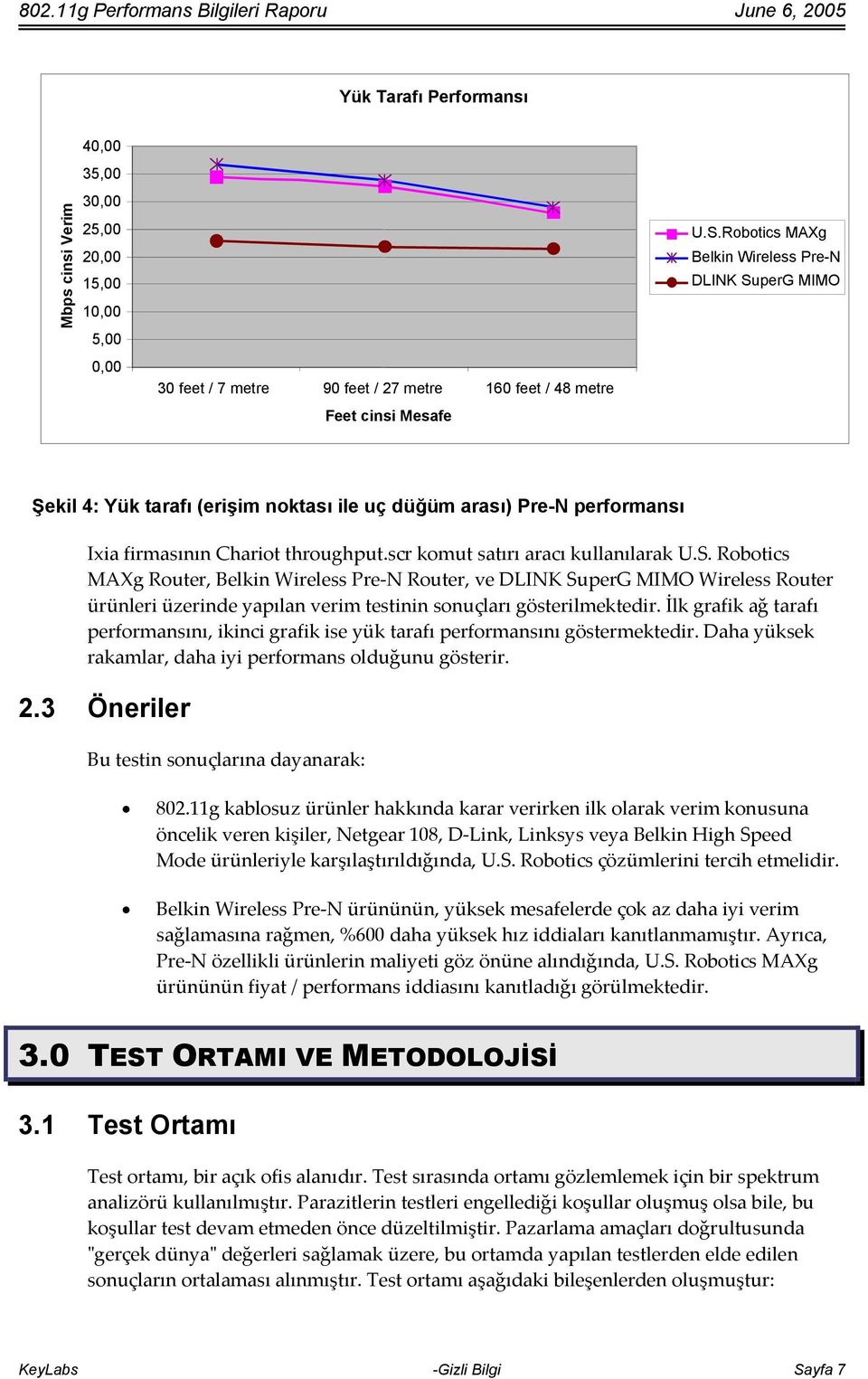 scr komut satırı aracı kullanılarak U.S. Robotics MAXg Router, Belkin Wireless Pre N Router, ve DLINK SuperG MIMO Wireless Router ürünleri üzerinde yapılan verim testinin sonuçları gösterilmektedir.