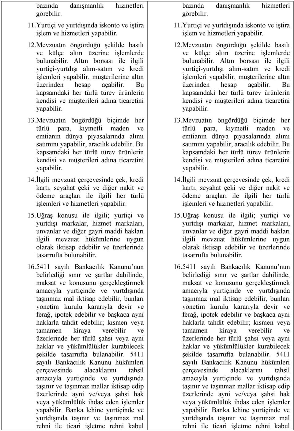 Altın borsası ile ilgili yurtiçi-yurtdışı alım-satım ve kredi işlemleri yapabilir, müşterilerine altın üzerinden hesap açabilir.