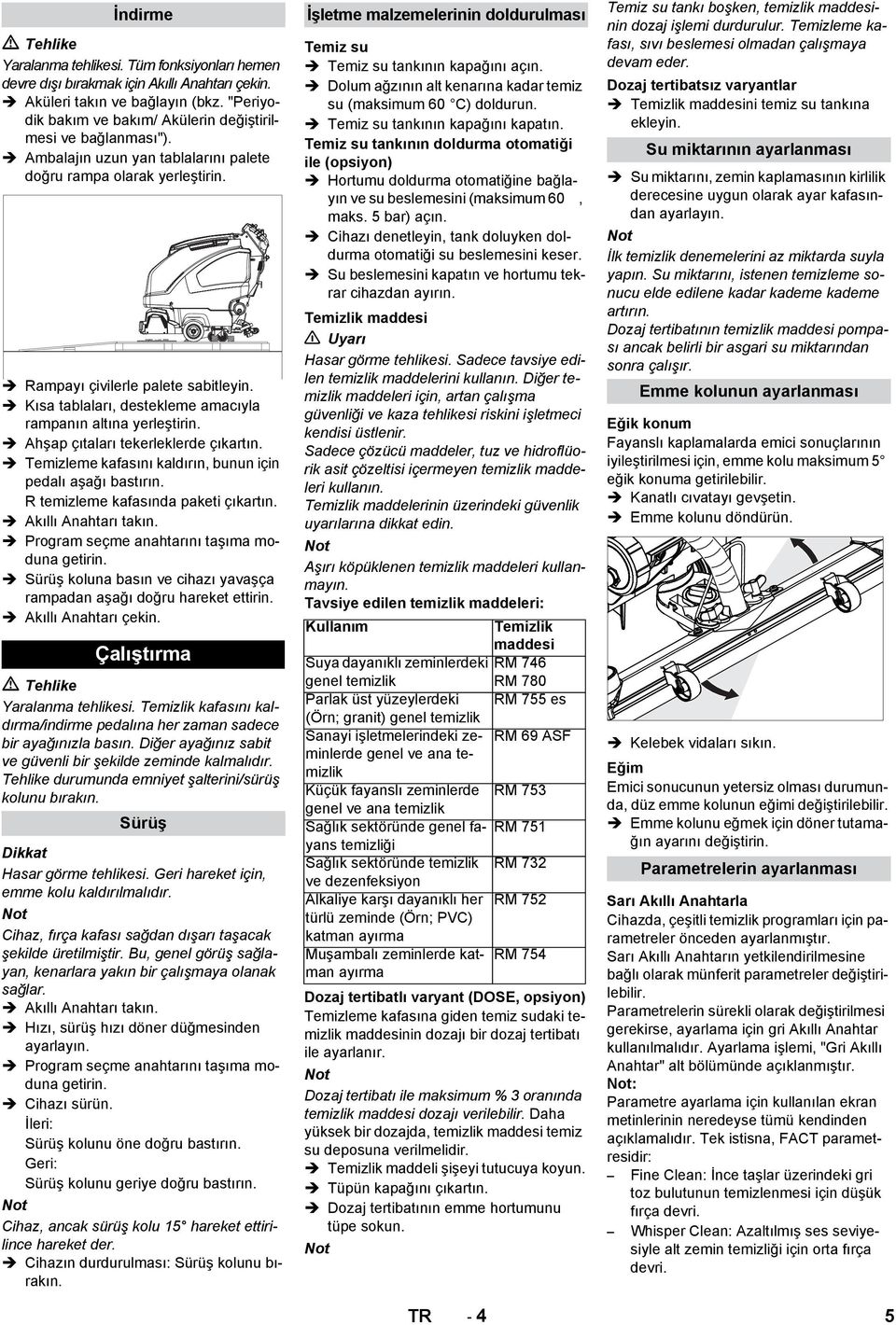 Ahşap çıtaları tekerleklerde çıkartın. Temizleme kafasını kaldırın, bunun için pedalı aşağı bastırın. R temizleme kafasında paketi çıkartın. Akıllı Anahtarı takın.