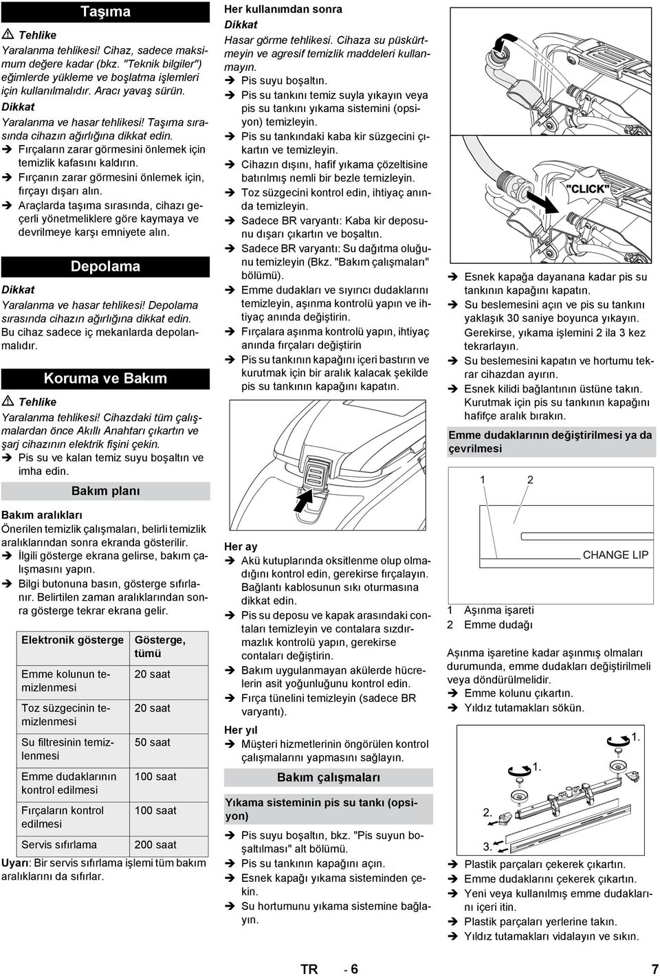 Araçlarda taşıma sırasında, cihazı geçerli yönetmeliklere göre kaymaya ve devrilmeye karşı emniyete alın. Depolama Yaralanma ve hasar tehlikesi! Depolama sırasında cihazın ağırlığına dikkat edin.