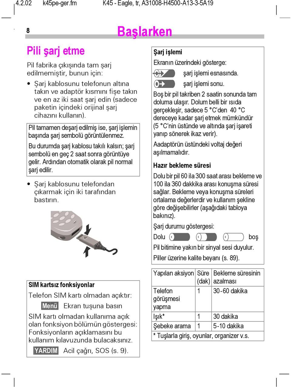 Bu durumda şarj kablosu takılı kalsın; şarj sembolü en geç 2 saat sonra görüntüye gelir. Ardından otomatik olarak pil normal şarj edilir.