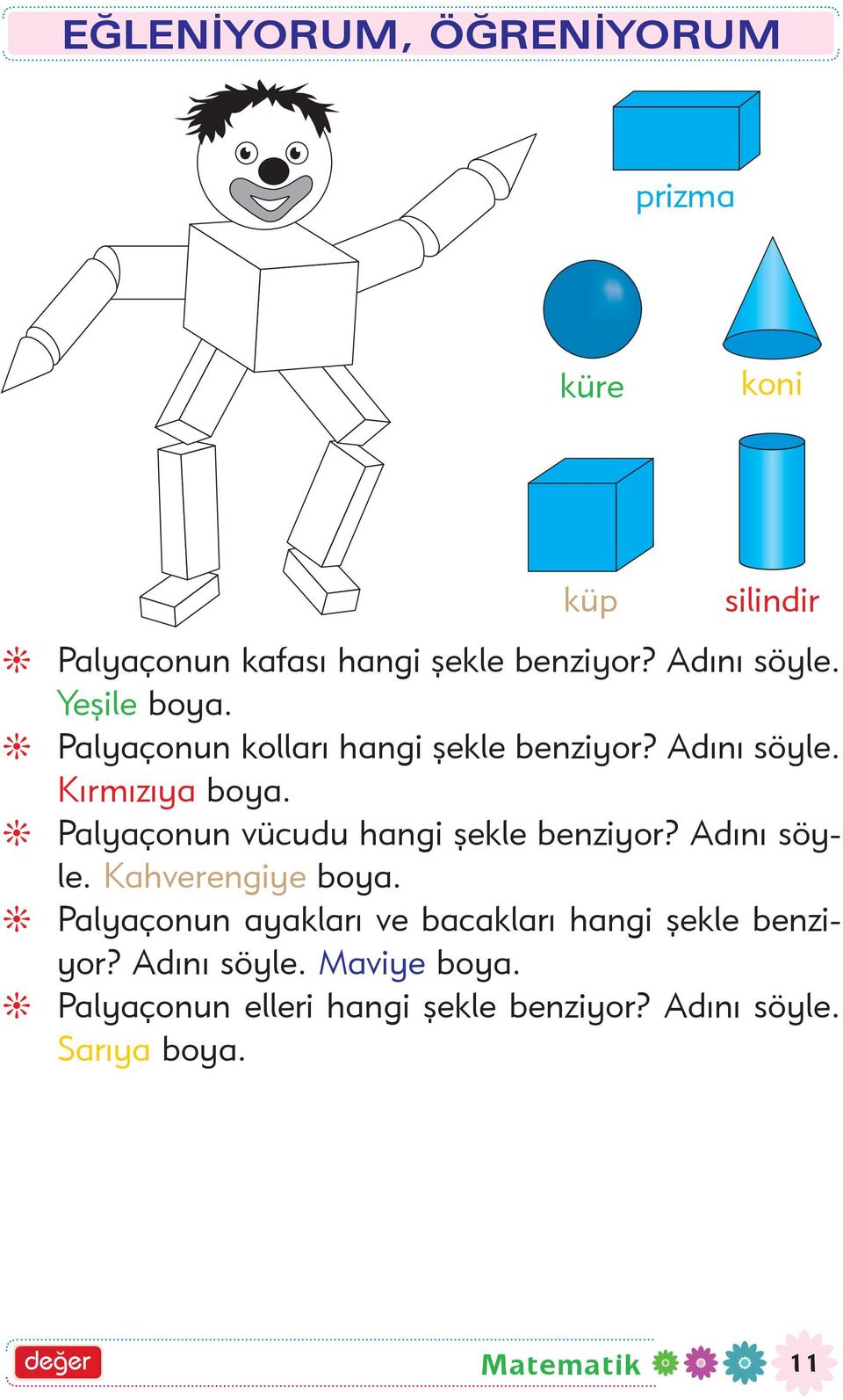 Palyaçonun vücudu hangi þekle benziyor? Adýný söyle. Kahverengiye boya.