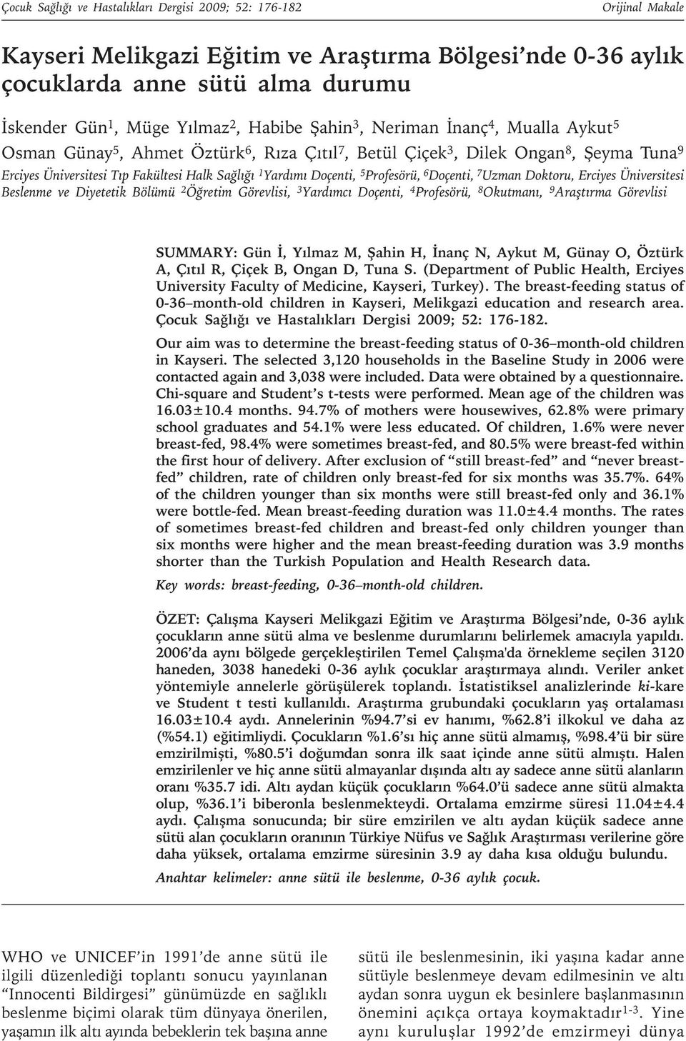 Doçenti, 5 Profesörü, 6 Doçenti, 7 Uzman Doktoru, Erciyes Üniversitesi Beslenme ve Diyetetik Bölümü 2 Öğretim Görevlisi, 3 Yardımcı Doçenti, 4 Profesörü, 8 Okutmanı, 9 Araştırma Görevlisi SUMMARY: