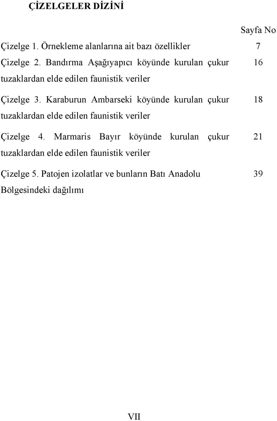 Karaburun Ambarseki köyünde kurulan çukur tuzaklardan elde edilen faunistik veriler Çizelge 4.