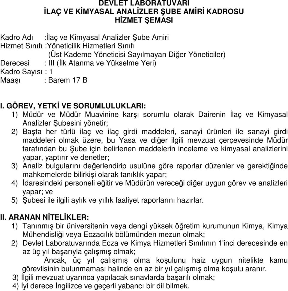 ile sanayi girdi maddeleri olmak üzere, bu Yasa ve diğer ilgili mevzuat çerçevesinde Müdür tarafından bu Şube için belirlenen maddelerin inceleme ve kimyasal analizlerini yapar, yaptırır ve denetler;