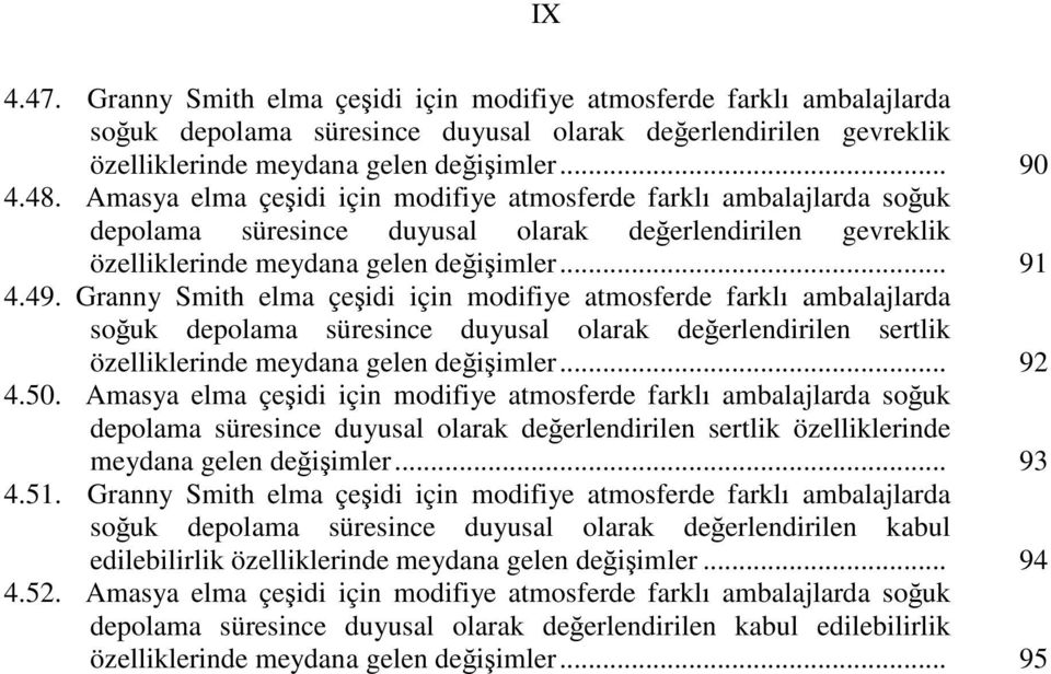 Granny Smith elma çeidi için modifiye atmosferde farklı ambalajlarda souk depolama süresince duyusal olarak deerlendirilen sertlik özelliklerinde meydana gelen deiimler... 92 4.50.