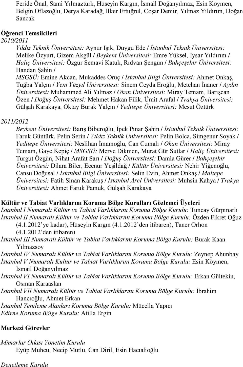 Semavi Katuk, Rıdvan Şengün / Bahçeşehir Üniversitesi: Handan Şahin / MSGSÜ: Emine Akcan, Mukaddes Oruç / İstanbul Bilgi Üniversitesi: Ahmet Onkaş, Tuğba Yalçın / Yeni Yüzyıl Üniversitesi: Sinem