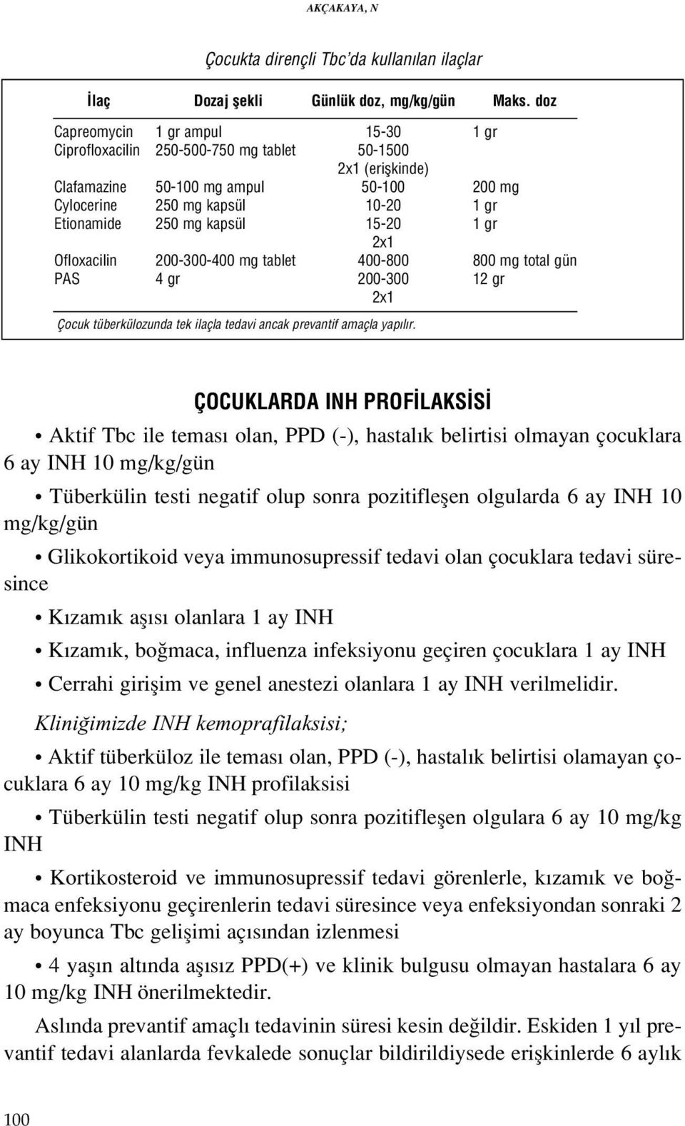 2x1 (eriflkinde) 50-100 10-20 15-20 2x1 400-800 200-300 2x1 Çocuk tüberkülozunda tek ilaçla tedavi ancak prevantif amaçla yap l r.