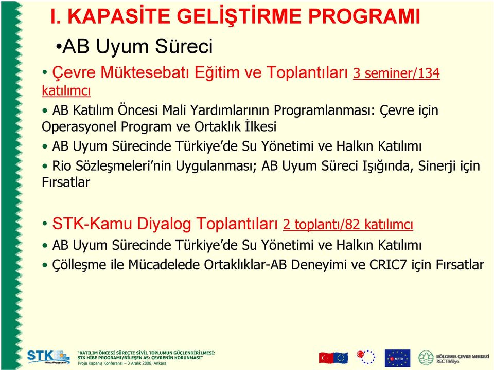 Katılımı Rio Sözleşmeleri nin Uygulanması; AB Uyum Süreci Işığında, Sinerji için Fırsatlar STK-Kamu Diyalog Toplantıları 2 toplantı/82