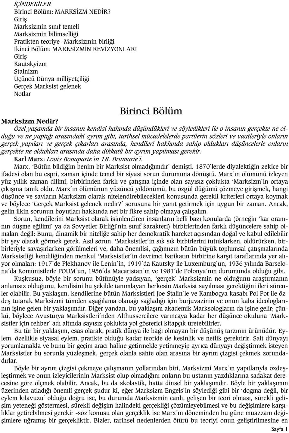 gelenek Notlar Birinci Bölüm Marksizm Nedir?