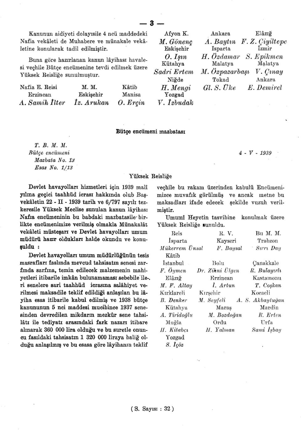 Ergin 3 Afyon K. Ankara Elâzığ M. Gönenç A. Baytm F. Z. Çiyütepe Eskişehir İsparta İzmir O. Işın H. özdamar S. Epikmen Kütahya Malatya Malatya Sadri Ertem M. özpazarbaşı V. Çmay Niğde Tokad Ankara H.