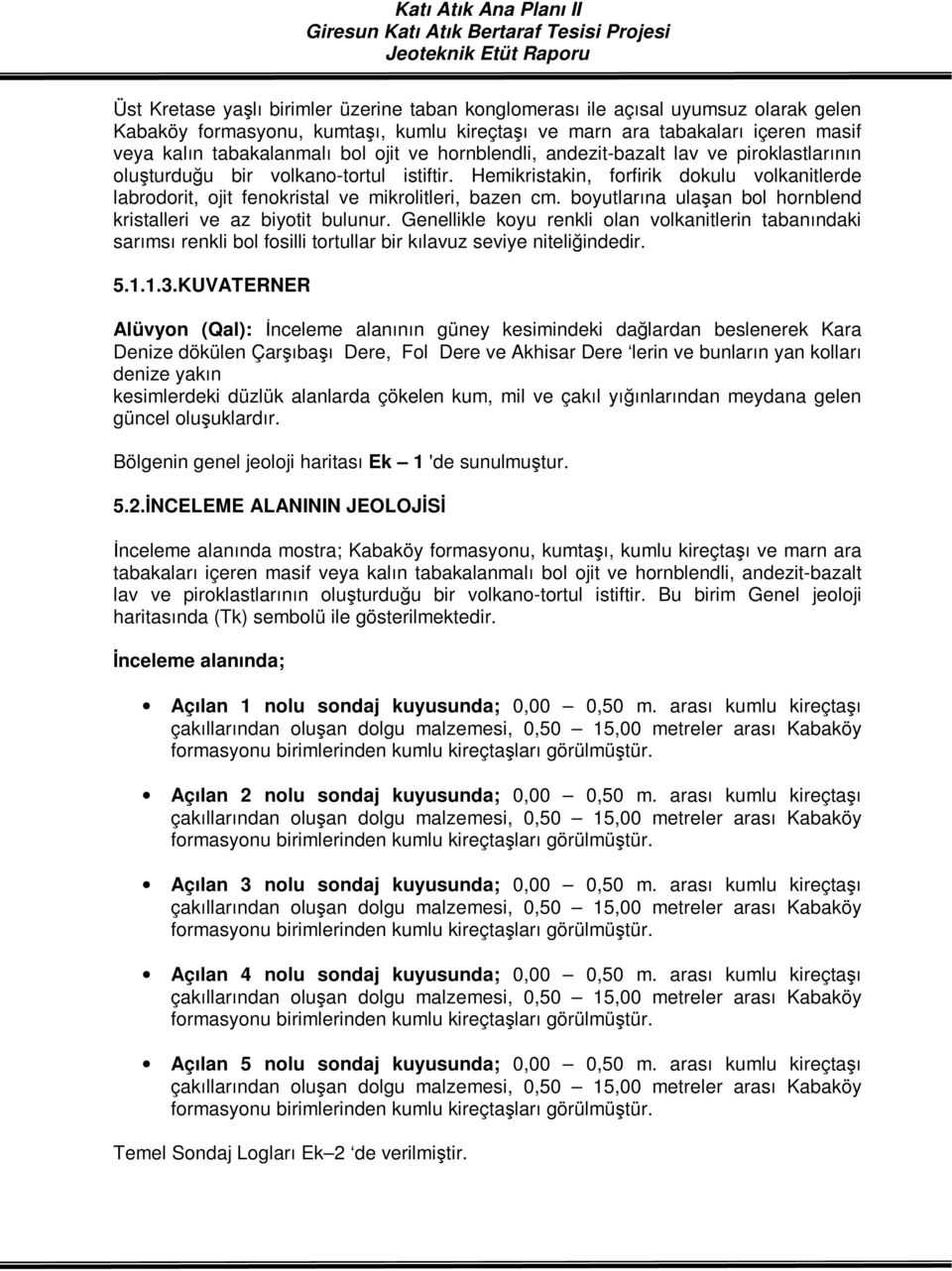 Hemikristakin, forfirik dokulu volkanitlerde labrodorit, ojit fenokristal ve mikrolitleri, bazen cm. boyutlarına ulaşan bol hornblend kristalleri ve az biyotit bulunur.