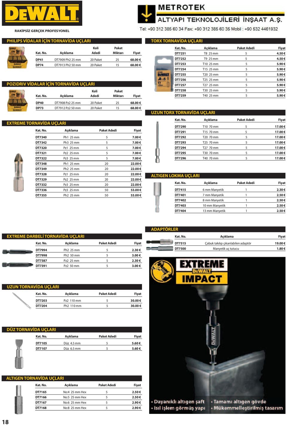 No. Açıklama Paket Adedi Fiyat DT7340 Ph1 25 mm 5 7.00 DT7342 Ph3 25 mm 5 7.00 DT7320 Pz1 25 mm 5 7.00 DT7321 Pz2 25 mm 5 7.00 DT7322 Pz3 25 mm 5 7.00 DT7348 Ph1 25 mm 20 22.00 DT7349 Ph2 25 mm 20 22.