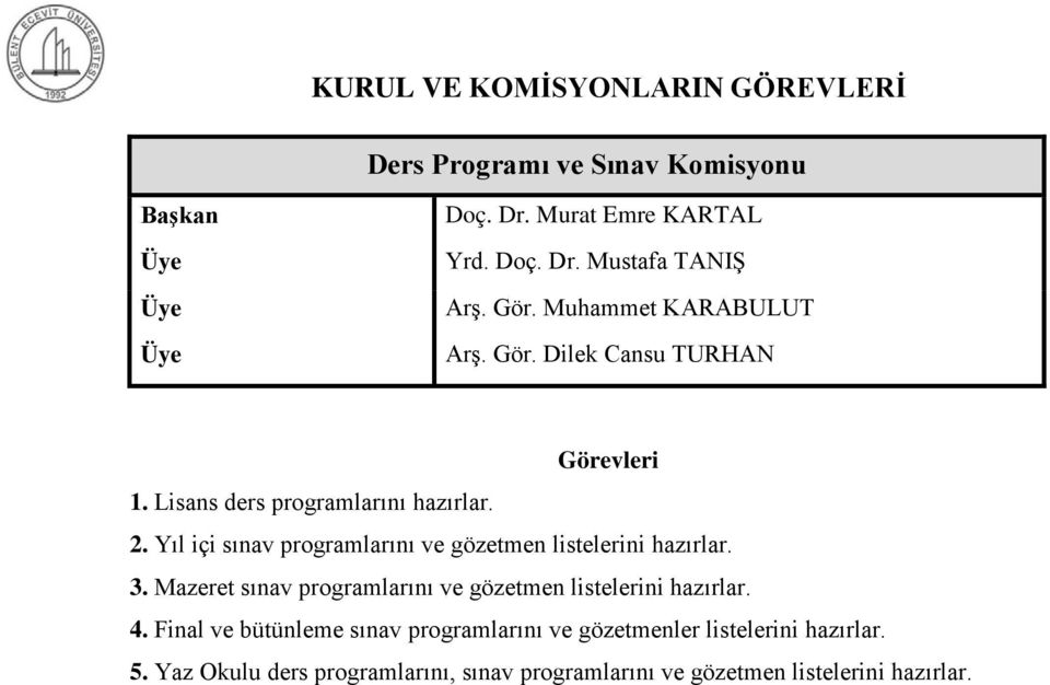 Yıl içi sınav programlarını ve gözetmen listelerini hazırlar. 3.