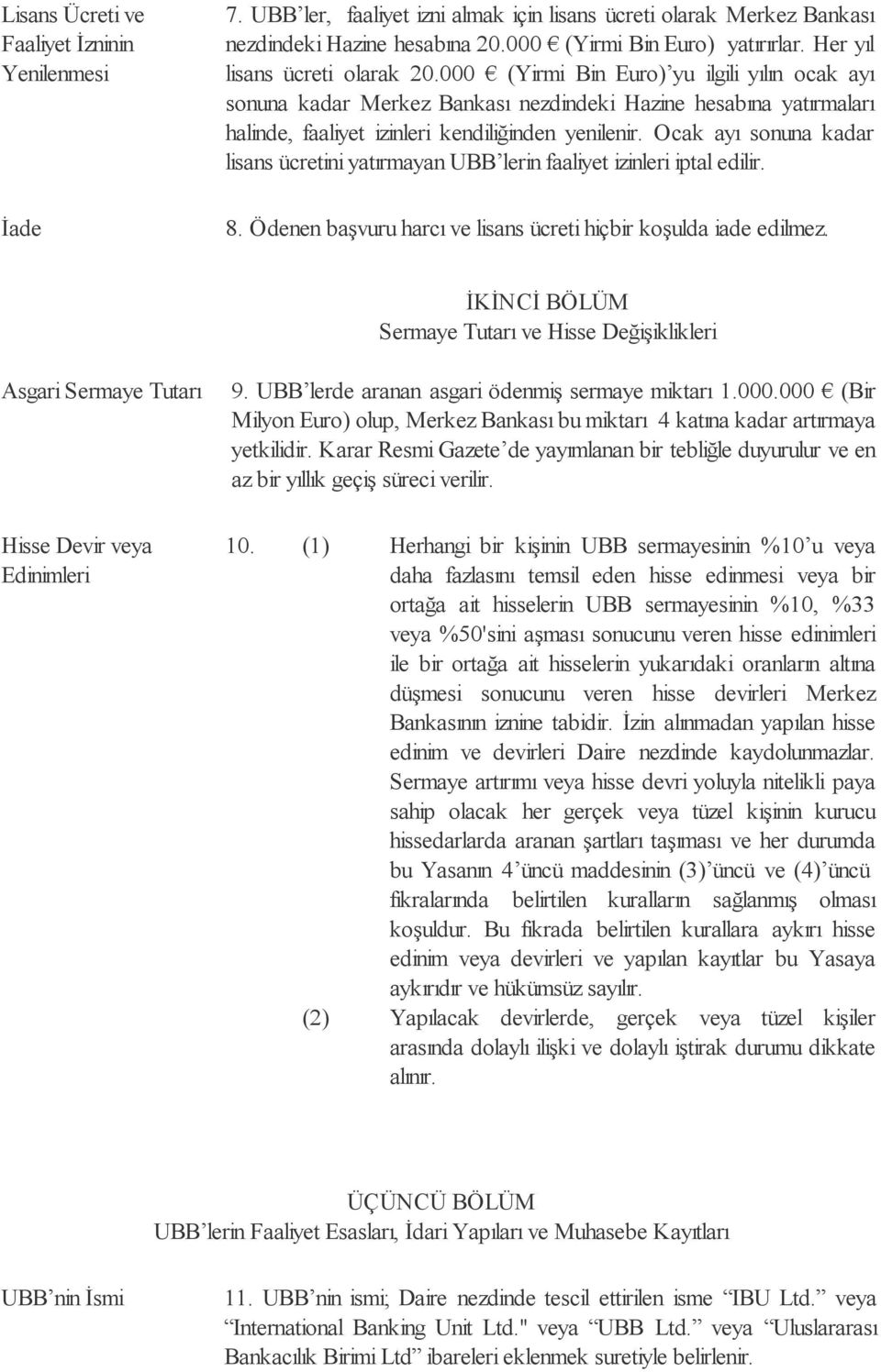 Ocak ayı sonuna kadar lisans ücretini yatırmayan UBB lerin faaliyet izinleri iptal edilir. 8. Ödenen başvuru harcı ve lisans ücreti hiçbir koşulda iade edilmez.