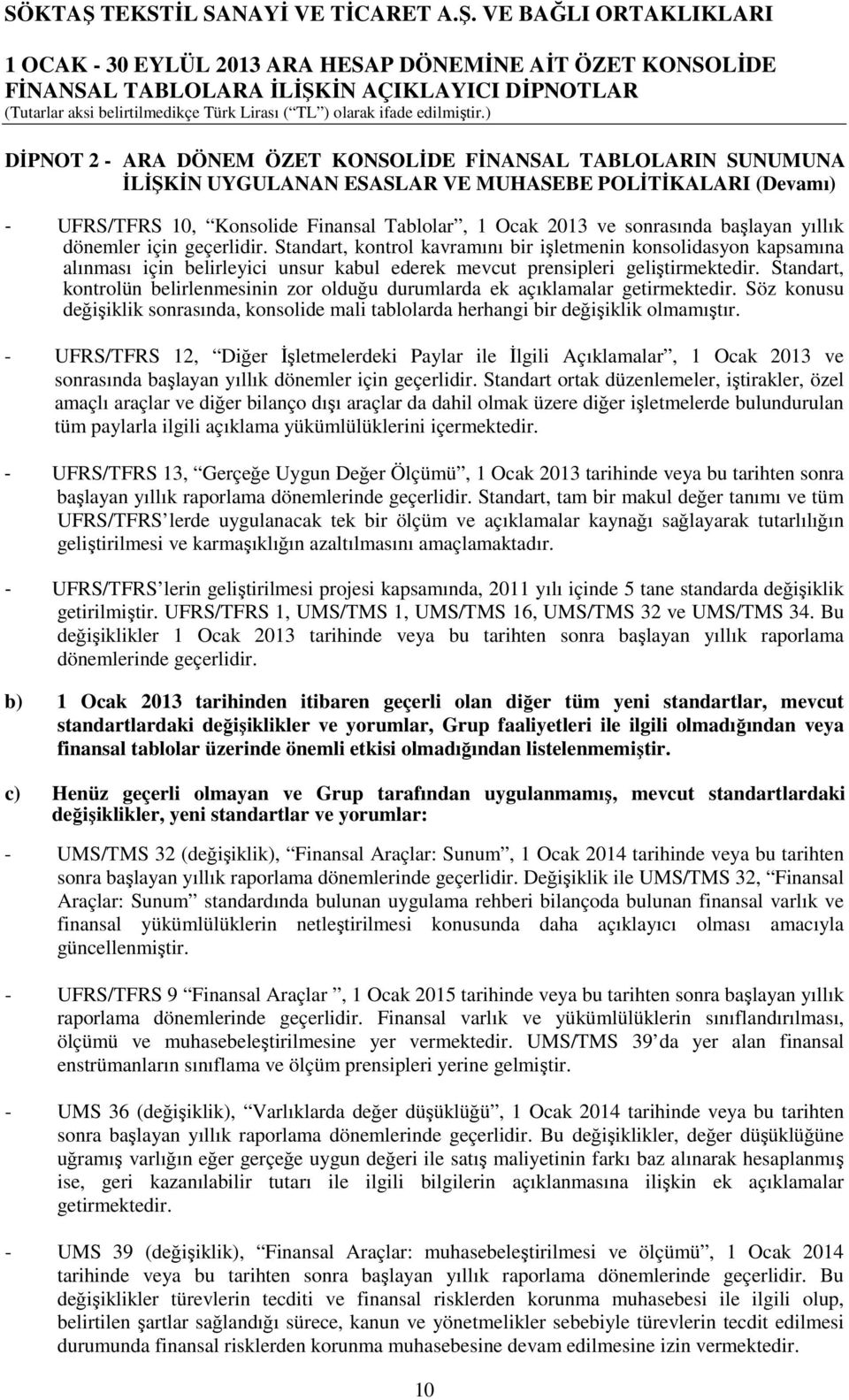 Standart, kontrolün belirlenmesinin zor olduğu durumlarda ek açıklamalar getirmektedir. Söz konusu değişiklik sonrasında, konsolide mali tablolarda herhangi bir değişiklik olmamıştır.