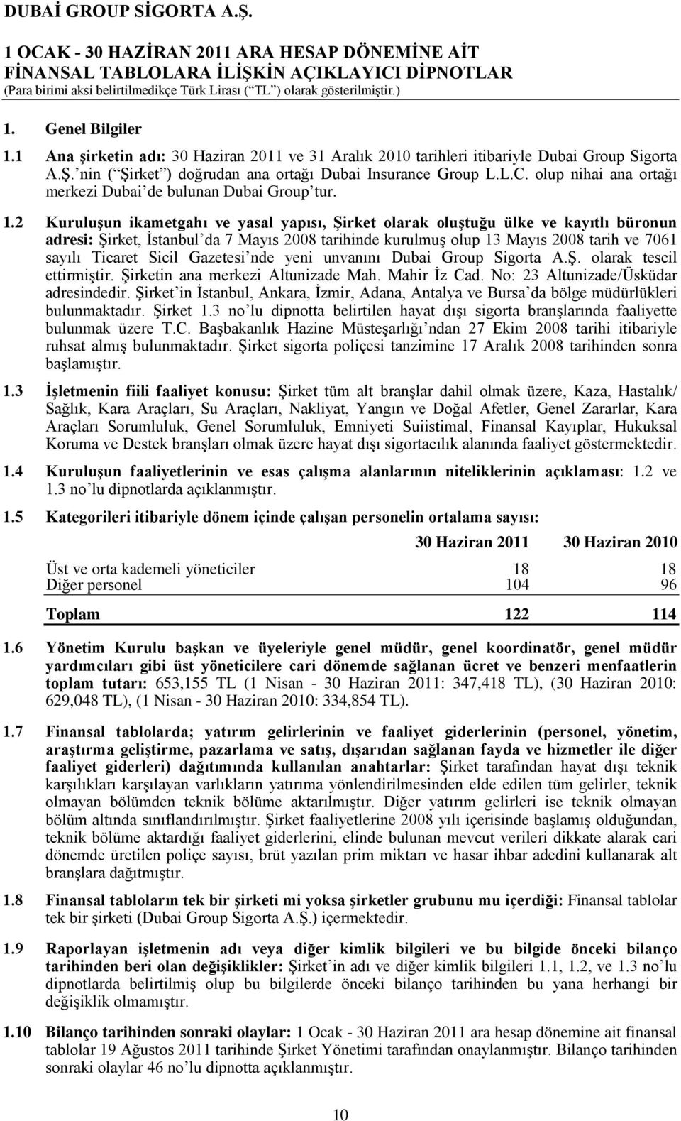 2 Kuruluşun ikametgahı ve yasal yapısı, Şirket olarak oluştuğu ülke ve kayıtlı büronun adresi: Şirket, İstanbul da 7 Mayıs 2008 tarihinde kurulmuş olup 13 Mayıs 2008 tarih ve 7061 sayılı Ticaret