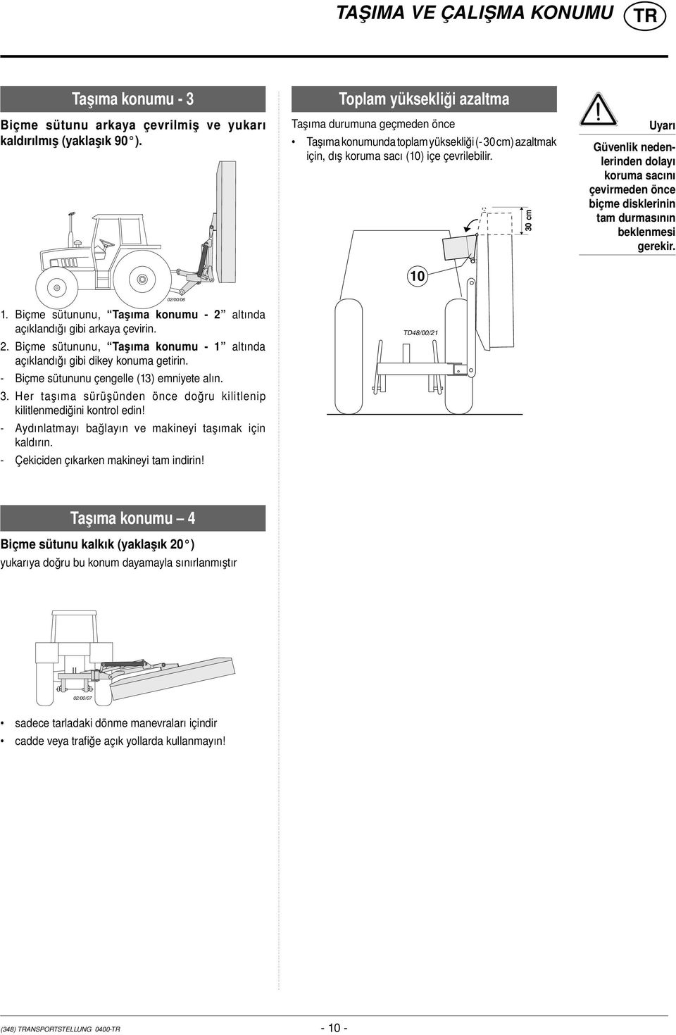 10 30 cm Uyarı Güvenlik nedenlerinden dolayı koruma sacını çevirmeden önce biçme disklerinin tam durmasının beklenmesi gerekir. 02/00/06 1.