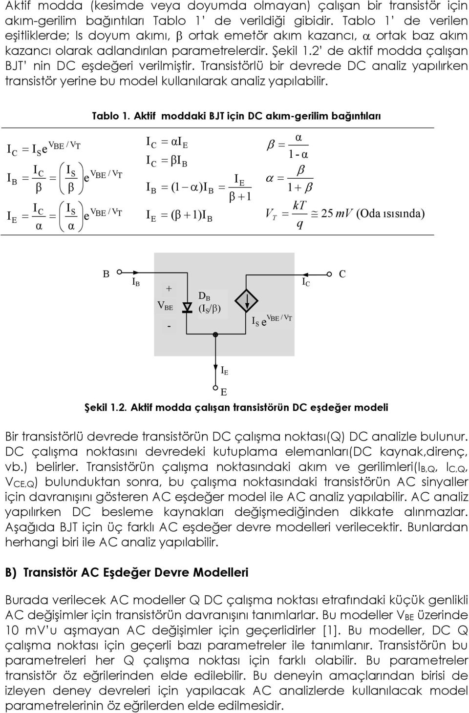 Tansistölü bi dvd D analiz yapılıkn tansistö yin bu modl kullanılaak analiz yapılabili. S V / VT S S Tablo.