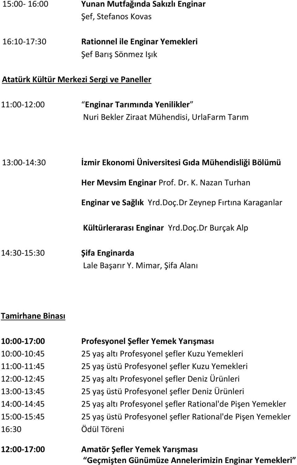 Doç.Dr Zeynep Fırtına Karaganlar Kültürlerarası Enginar Yrd.Doç.Dr Burçak Alp 14:30-15:30 Şifa Enginarda Lale Başarır Y.