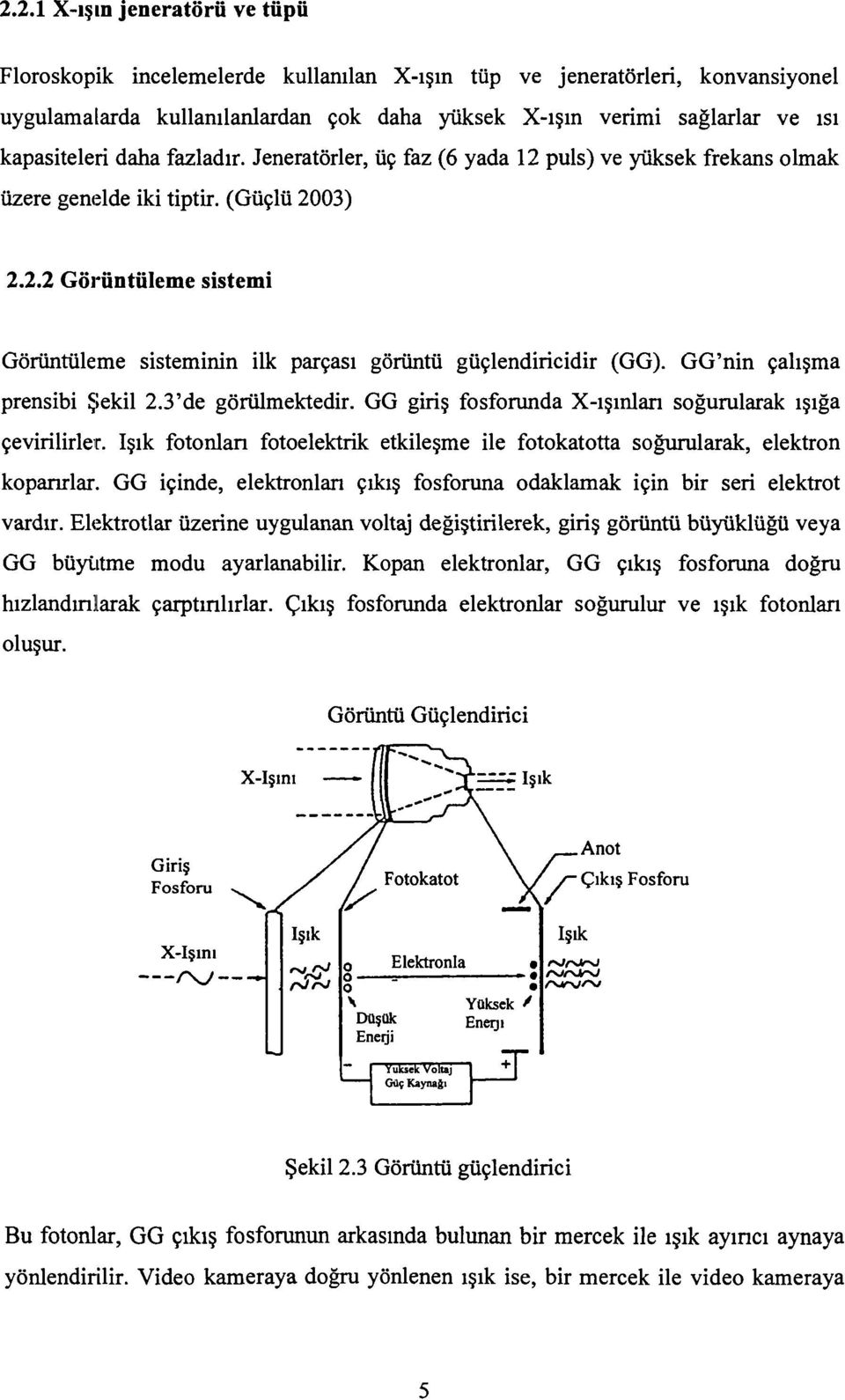 (Güçlü 2003) 2 Görüntüleme sistemi Görüntüleme sisteminin ilk parçası görüntü güçlendiricidir (GG). GG'nin çalışma prensibi Şekil 3'de görülmektedir.
