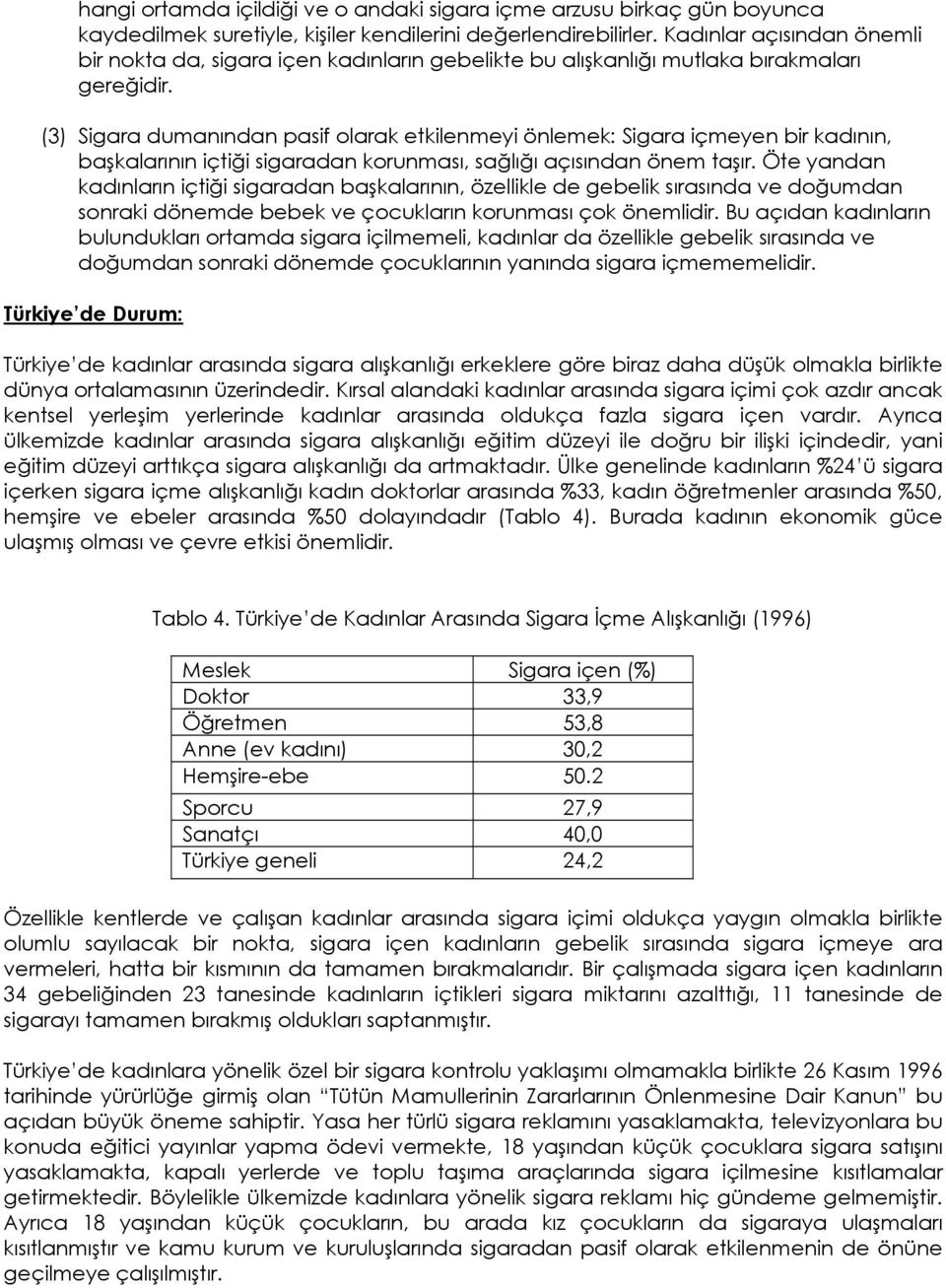 (3) Sigara dumanından pasif olarak etkilenmeyi önlemek: Sigara içmeyen bir kadının, başkalarının içtiği sigaradan korunması, sağlığı açısından önem taşır.