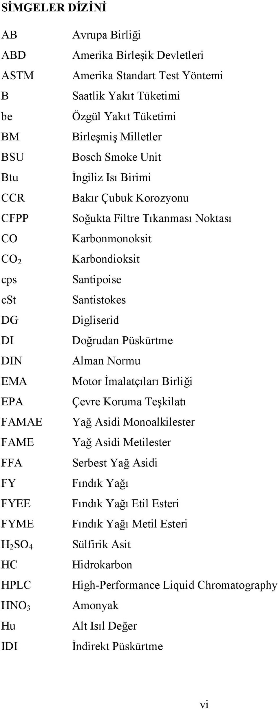 Karbonmonoksit Karbondioksit Santipoise Santistokes Digliserid Doğrudan Püskürtme Alman Normu Motor İmalatçıları Birliği Çevre Koruma Teşkilatı Yağ Asidi Monoalkilester Yağ Asidi