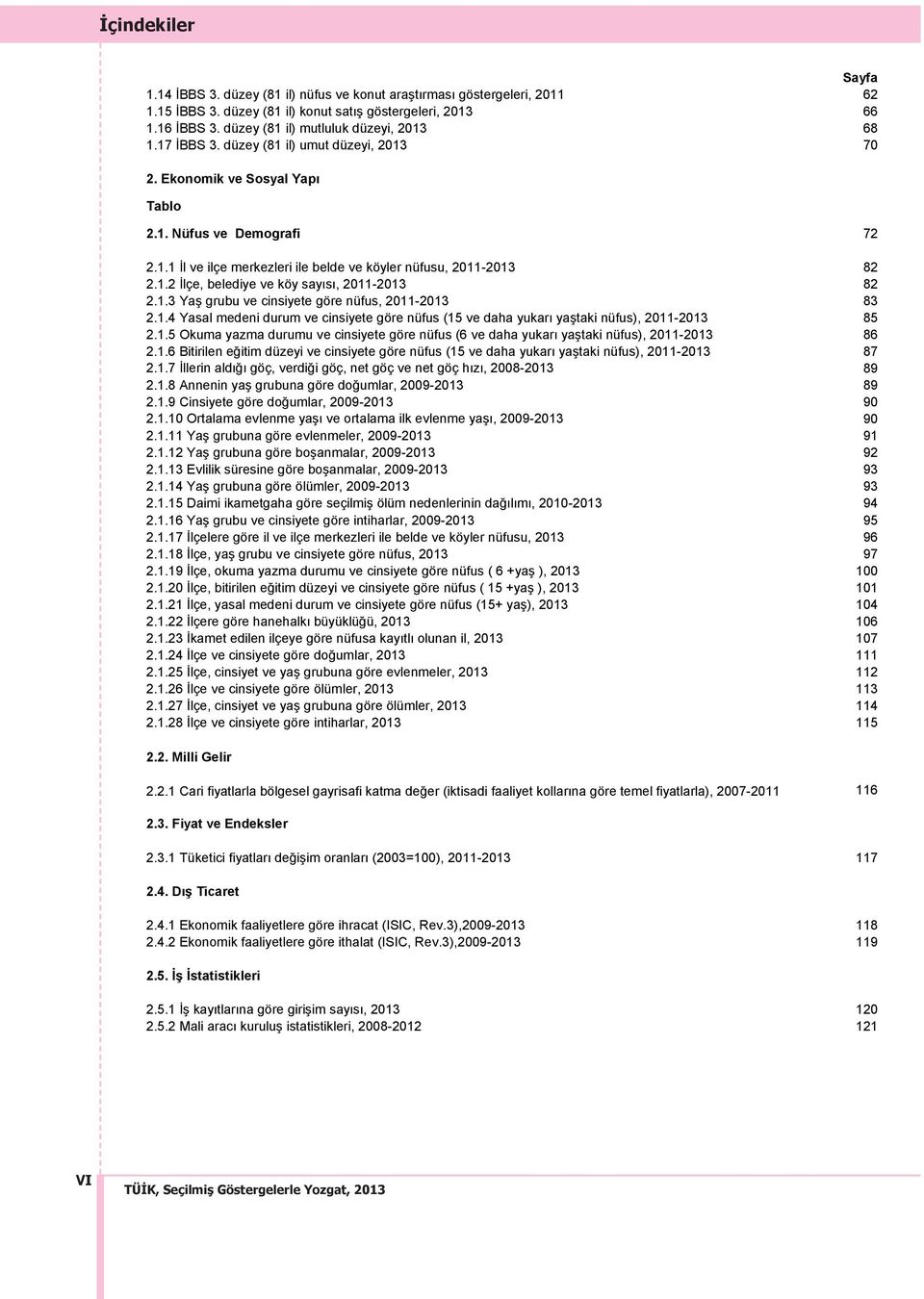 1.2 İlçe, belediye ve köy sayısı, 2011-2013 82 2.1.3 Yaş grubu ve cinsiyete göre nüfus, 2011-2013 83 2.1.4 Yasal medeni durum ve cinsiyete göre nüfus (15 ve daha yukarı yaştaki nüfus), 2011-2013 85 2.