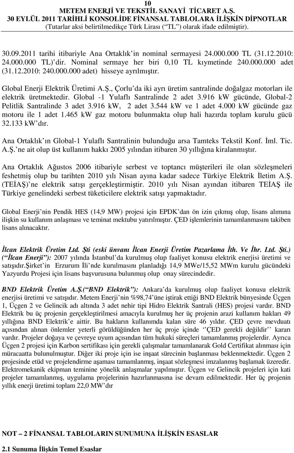 916 kw gücünde, Global-2 Pelitlik Santralinde 3 adet 3.916 kw, 2 adet 3.544 kw ve 1 adet 4.000 kw gücünde gaz motoru ile 1 adet 1.465 kw gaz motoru bulunmakta olup hali hazırda toplam kurulu gücü 32.