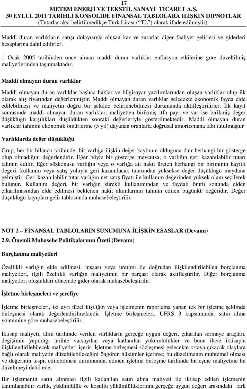 Maddi olmayan duran varlıklar Maddi olmayan duran varlıklar başlıca haklar ve bilgisayar yazılımlarından oluşan varlıklar olup ilk olarak alış fiyatından değerlenmiştir.