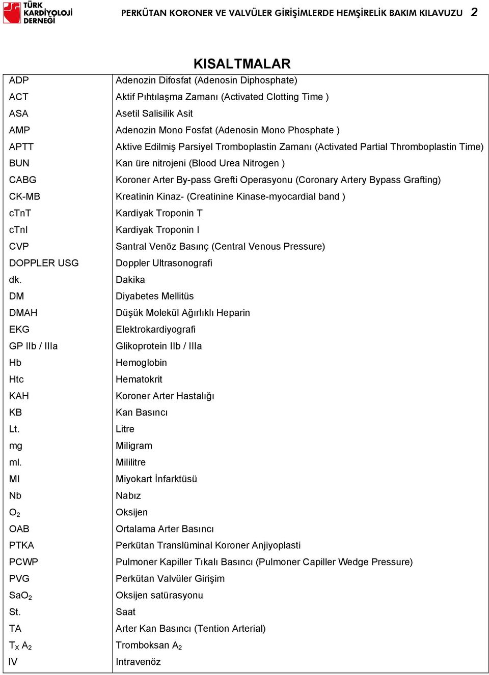 TA T X A 2 IV KISALTMALAR Adenozin Difosfat (Adenosin Diphosphate) Aktif Pıhtılaşma Zamanı (Activated Clotting Time ) Asetil Salisilik Asit Adenozin Mono Fosfat (Adenosin Mono Phosphate ) Aktive