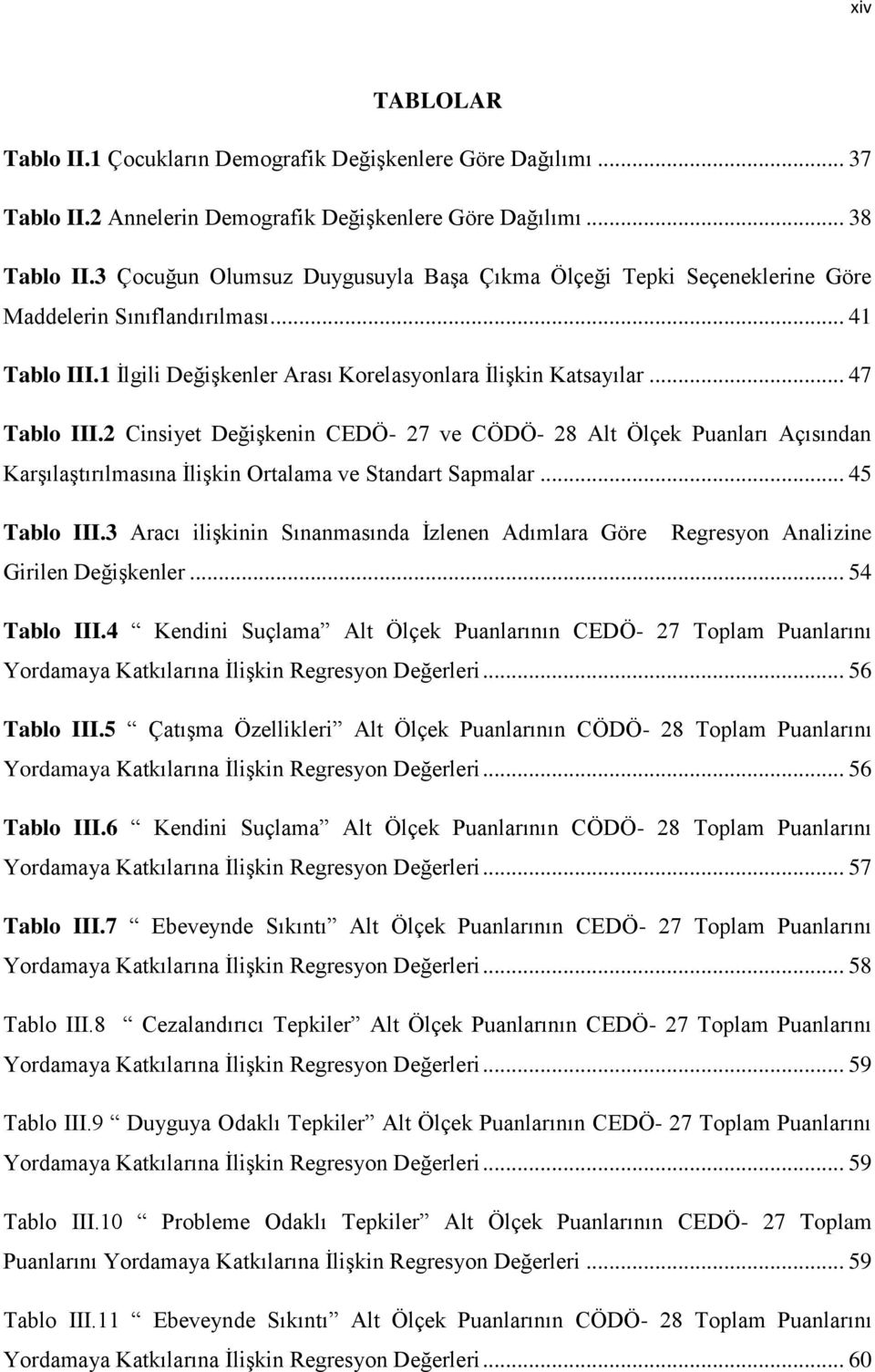 2 Cinsiyet Değişkenin CEDÖ- 27 ve CÖDÖ- 28 Alt Ölçek Puanları Açısından Karşılaştırılmasına İlişkin Ortalama ve Standart Sapmalar... 45 Tablo III.