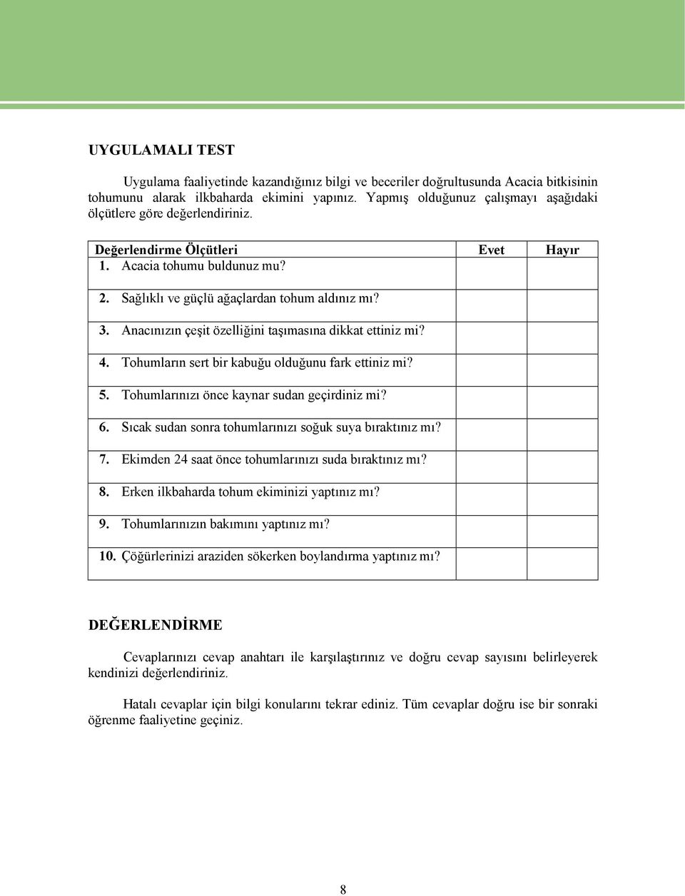 Anacınızın çeşit özelliğini taşımasına dikkat ettiniz mi? 4. Tohumların sert bir kabuğu olduğunu fark ettiniz mi? 5. Tohumlarınızı önce kaynar sudan geçirdiniz mi? 6.