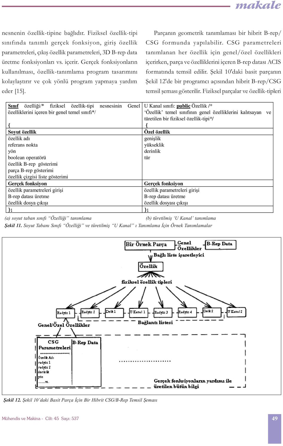 Parçanýn geometrik tanýmlamasý bir hibrit B-rep/ CSG formunda yapýlabilir.