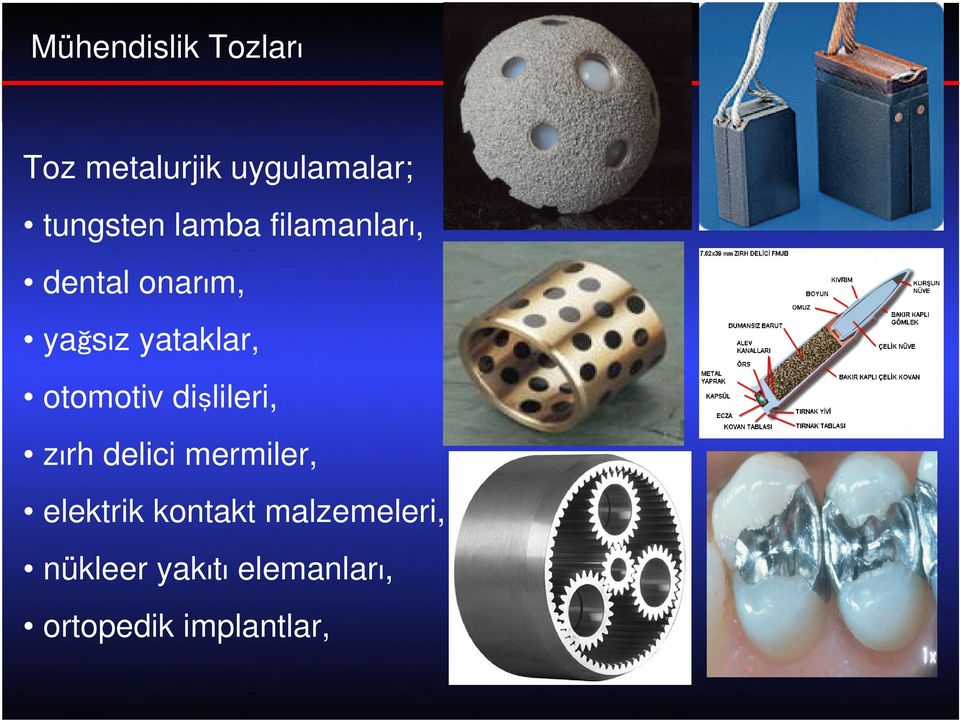 yağsız yataklar, otomotiv dişlileri, zırh delici