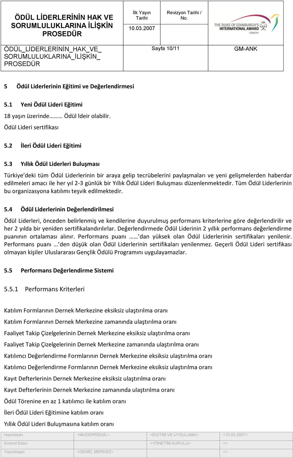 Lideri Buluşması düzenlenmektedir. Tüm Ödül Liderlerinin bu organizasyona katılımı teşvik edilmektedir. 5.