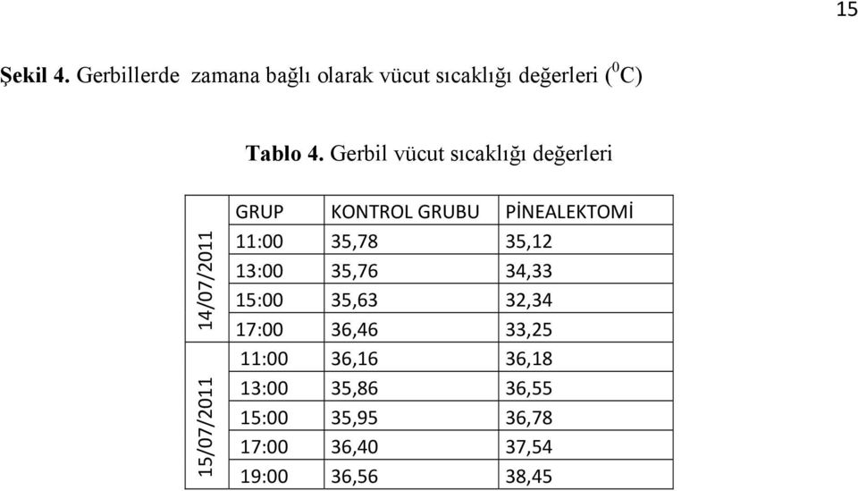 Gerbil vücut sıcaklığı değerleri 14/07/2011 15/07/2011 GRUP KONTROL GRUBU